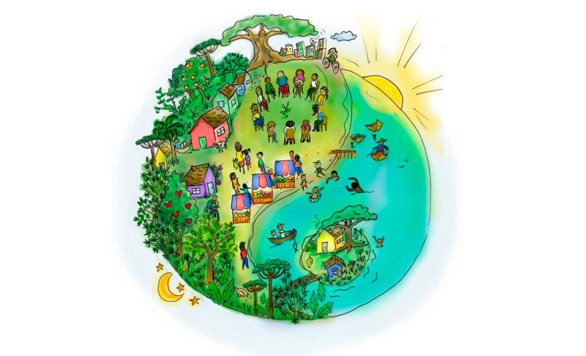 Ilustração do planeta Terra agroecológico