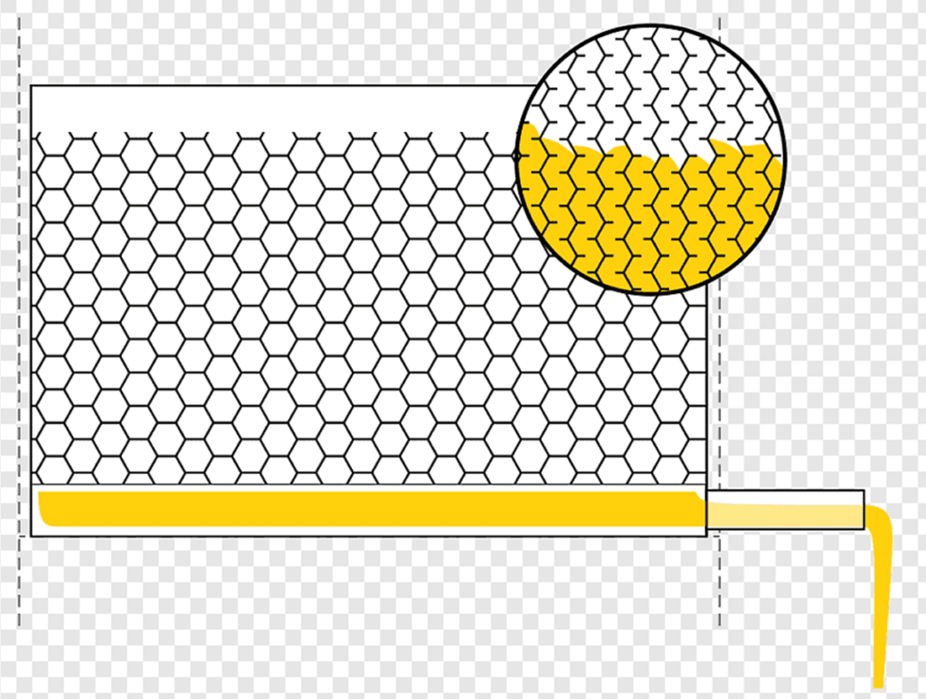 Esquema gráfico do favo da colmeia Flow Hive