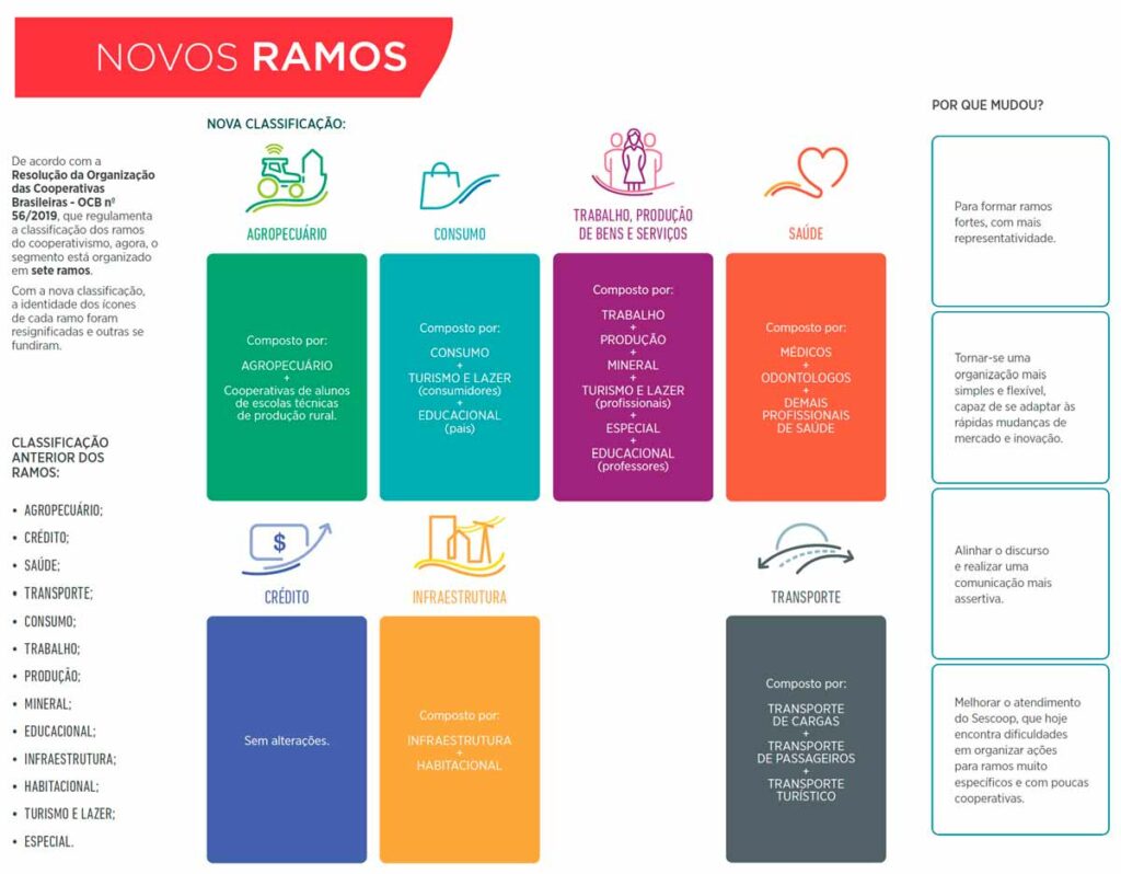 Quadro com os novos ramos do cooperativismo