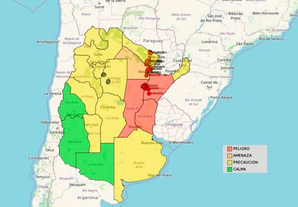 Mapa de monitoramento da nuvem de gafanhotos