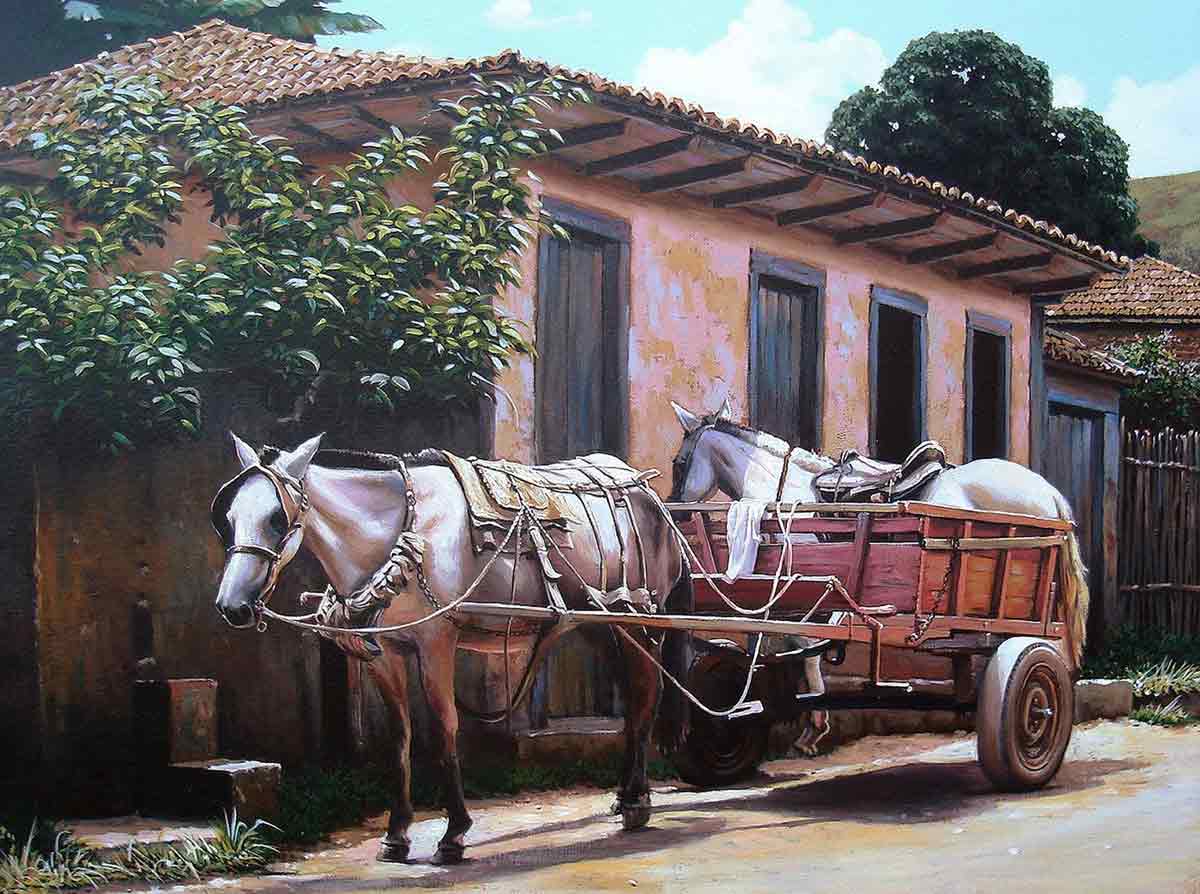 Óleo sobre tela de Alfredo Vieria - Cena rural