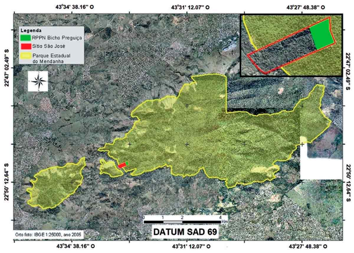 Mapa de localização da Reserva Particular do Patrimônio Natural Bicho Preguiça, município do Rio de Janeiro, RJ