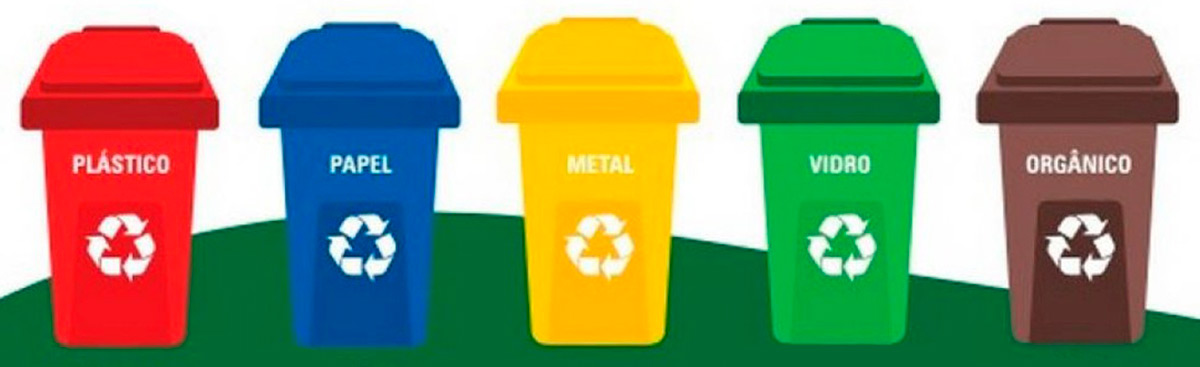 Bateria de containers para os diferentes tipos de resíduos