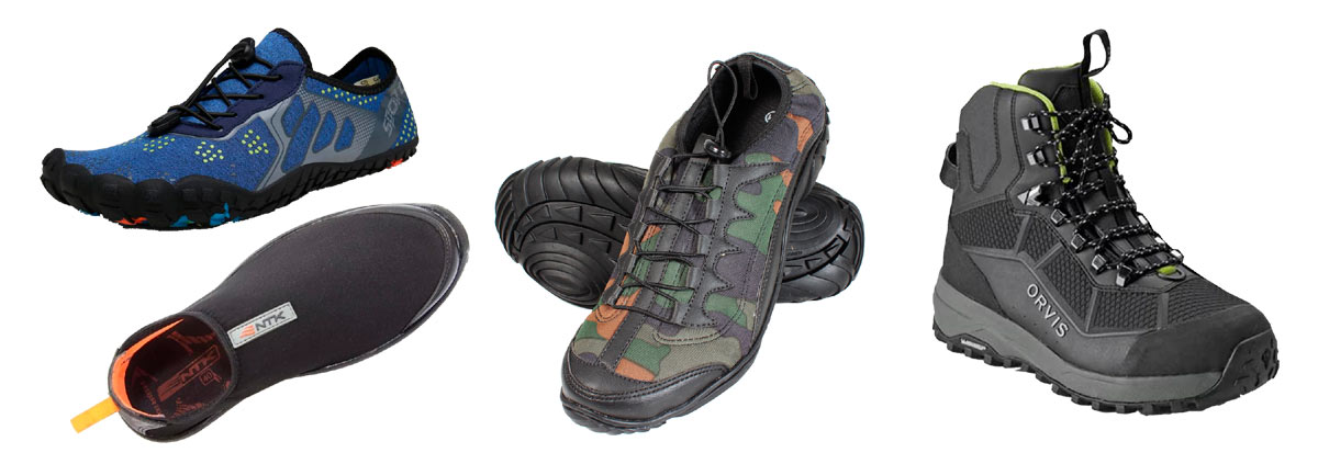 Tênis, sapatilha e bota de vadeio para prática do fly. Calçados impermeáveis ou aerados que facilitam a secagem