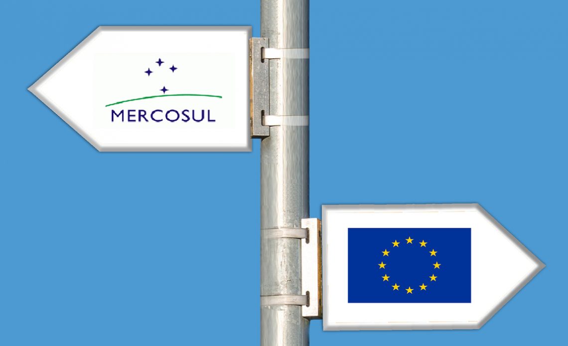 Setas Mercosul e União Européia em sentidos opostos