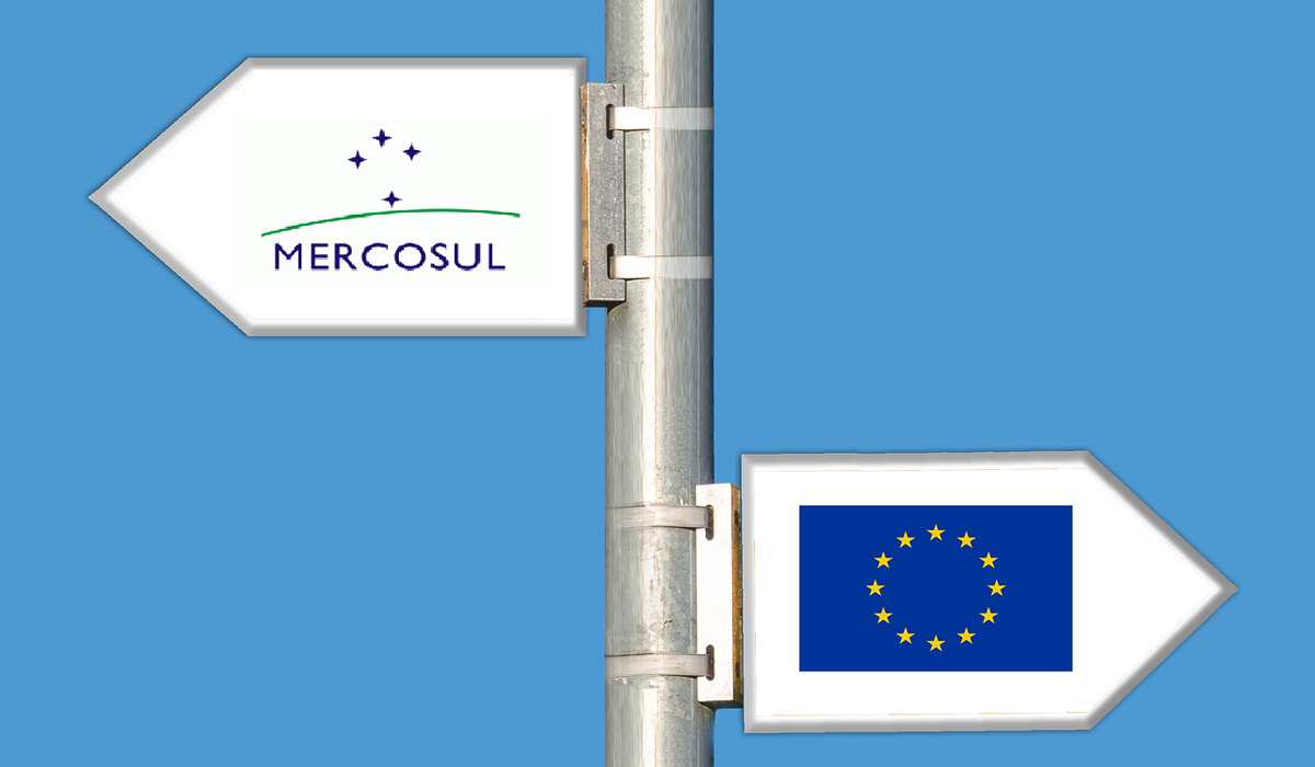 Setas Mercosul e União Européia em sentidos opostos