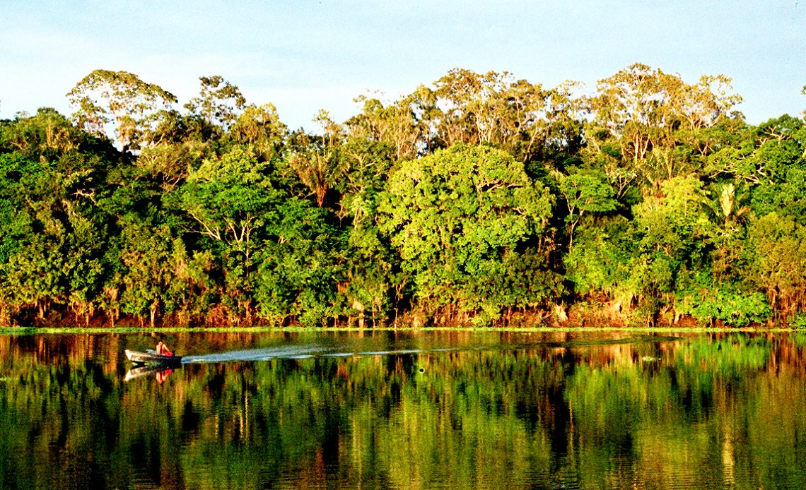 Ribeirinho navegando em um rio amazônico
