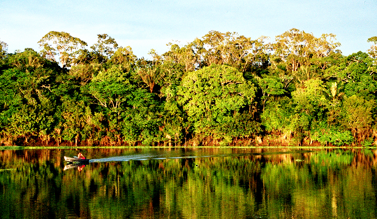 Ribeirinho navegando em um rio amazônico