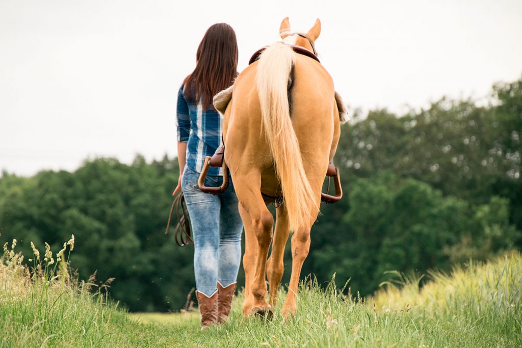 Turista passeando com seu cavalo