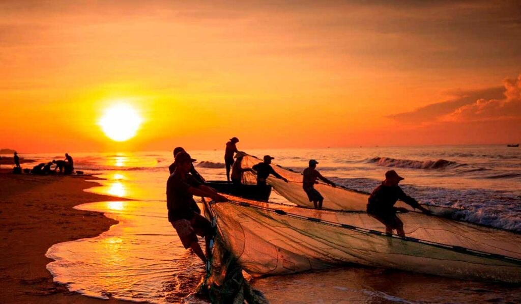 Pesca de arrastão na praia