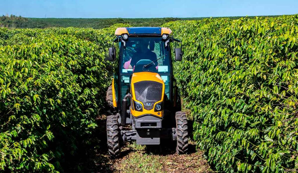 Máquina em operação na no cafezal