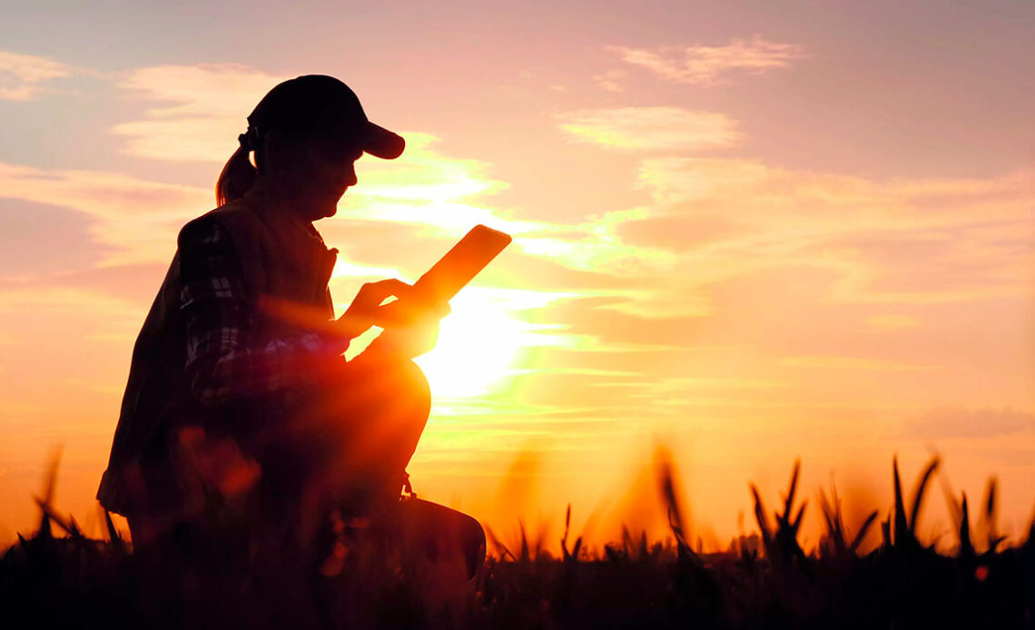 Agricultora conectada no campo