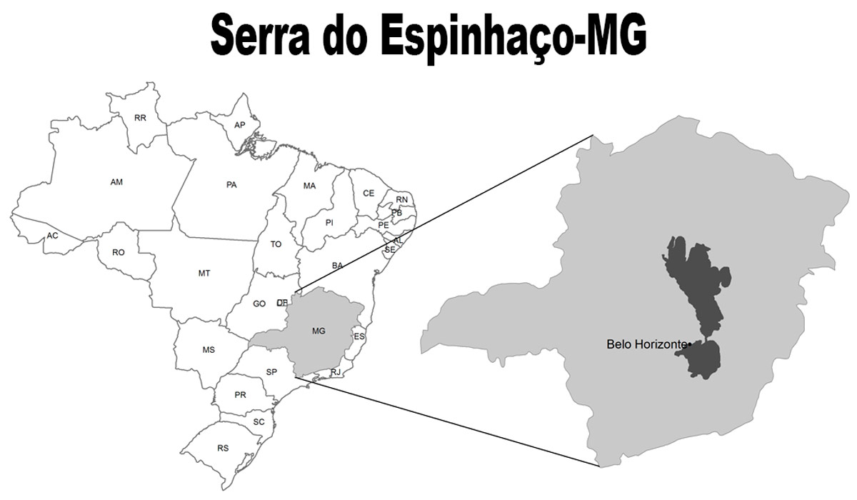 Mapa esquemático de localização da Serra do Espinhaço-MG