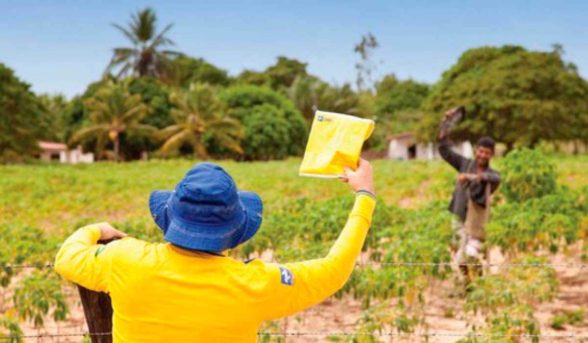 Correio entregando correspondência em propriedade rural