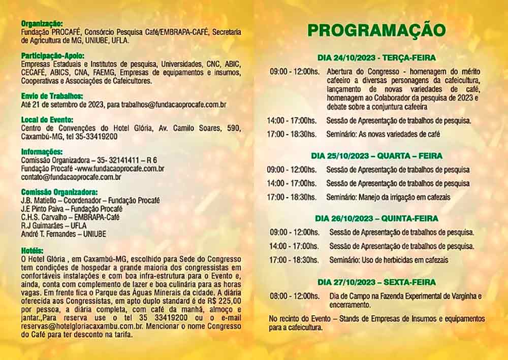 Programação do 47º Congresso Brasileiro de Pesquisas Cafeeiras