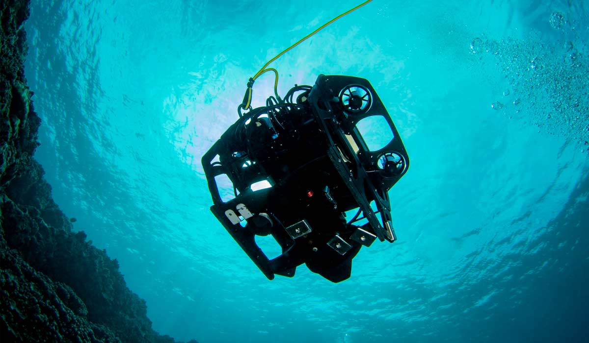 Um ROV (Remoted Operated Vehicle), veiculo subaquático operado remotamente utilizado para prospecções