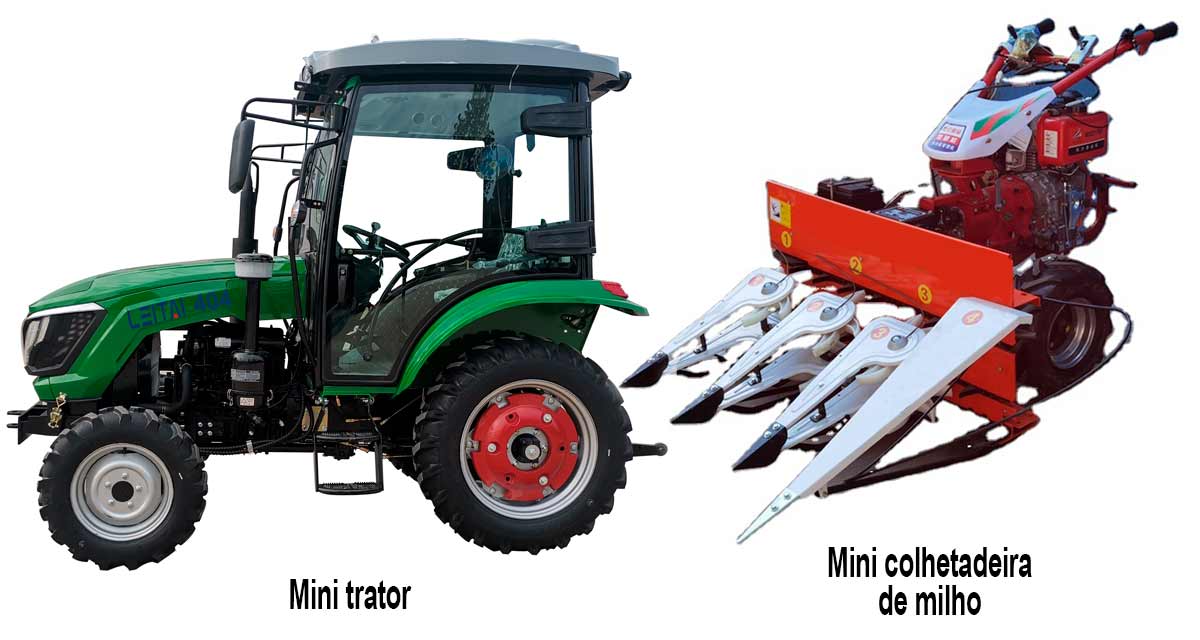Trator e colheitadeira de pequeno porte