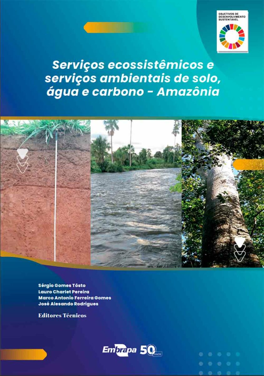 Capa do livro "Serviços Ecossistêmicos e Serviços Ambientais de solo, água e carbono – Amazônia" da Embrapa