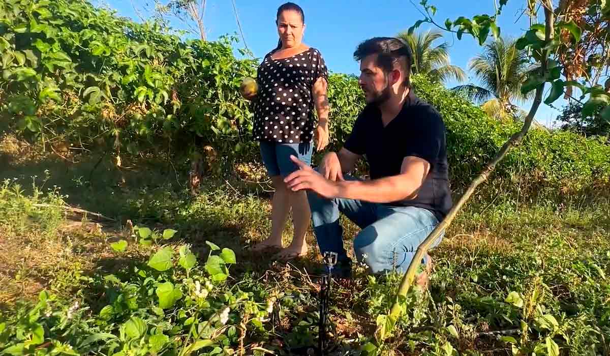 A produtora Ângela Maria Tavares e o técnico da Empaer e coordenador do Projeto AgroFamiliar Dionei Ribeiro