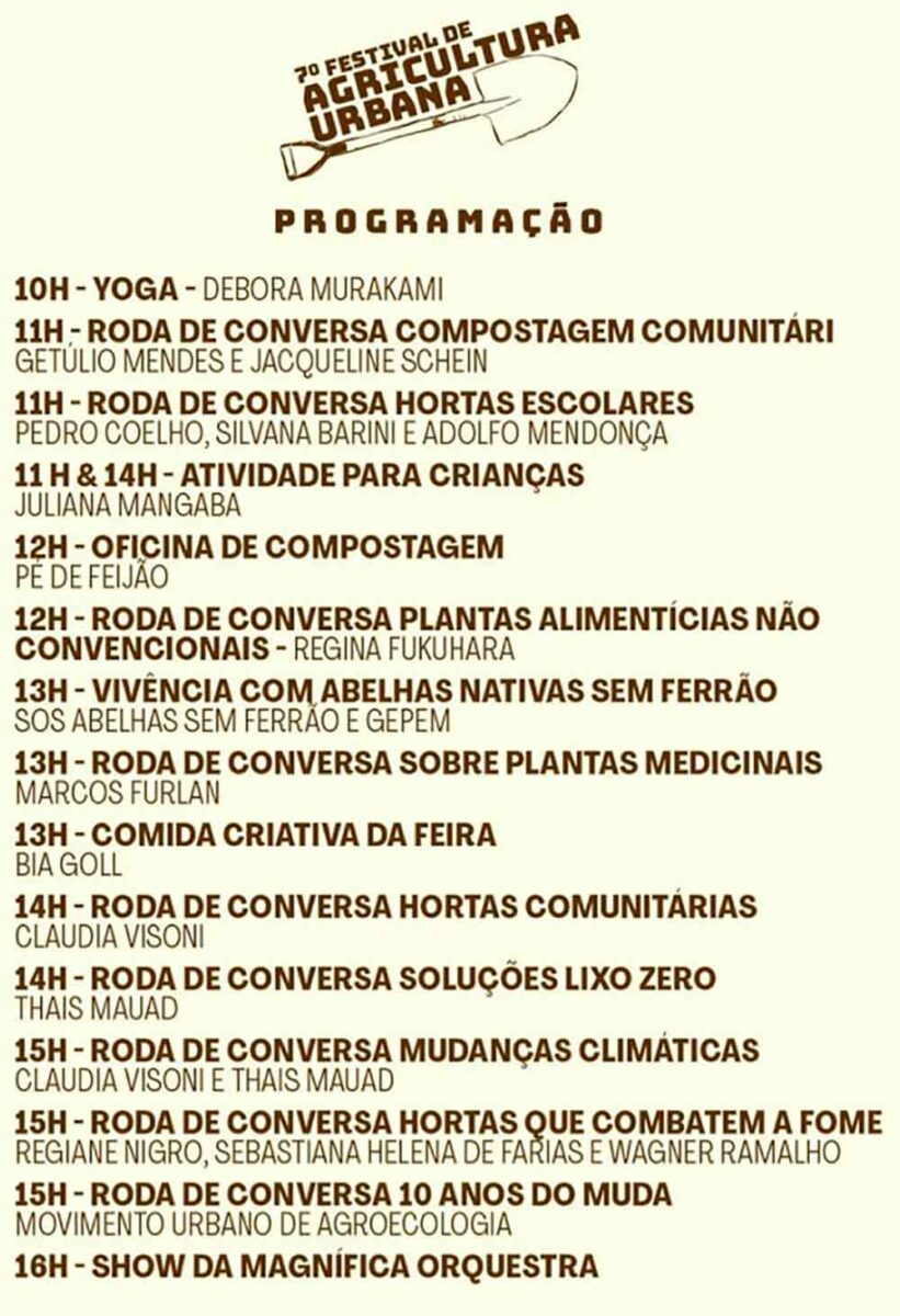 Programação do 7º Festival de Agricultura Urbana