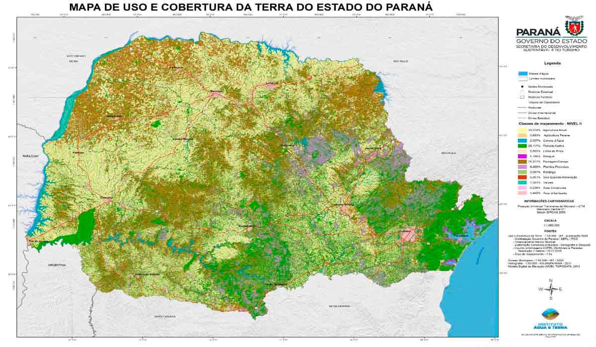 Mapa de uso e cobertura da terra do estado do Paraná