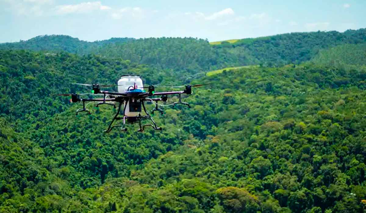 Drone é utilizado para fazer o levantamento de campo e o plantio