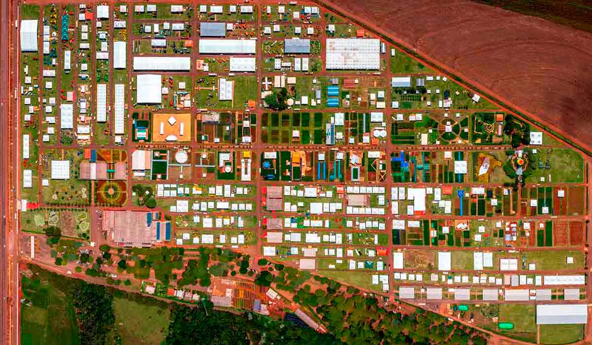 Vista de drone da área do parque do Show Rural Coopavel