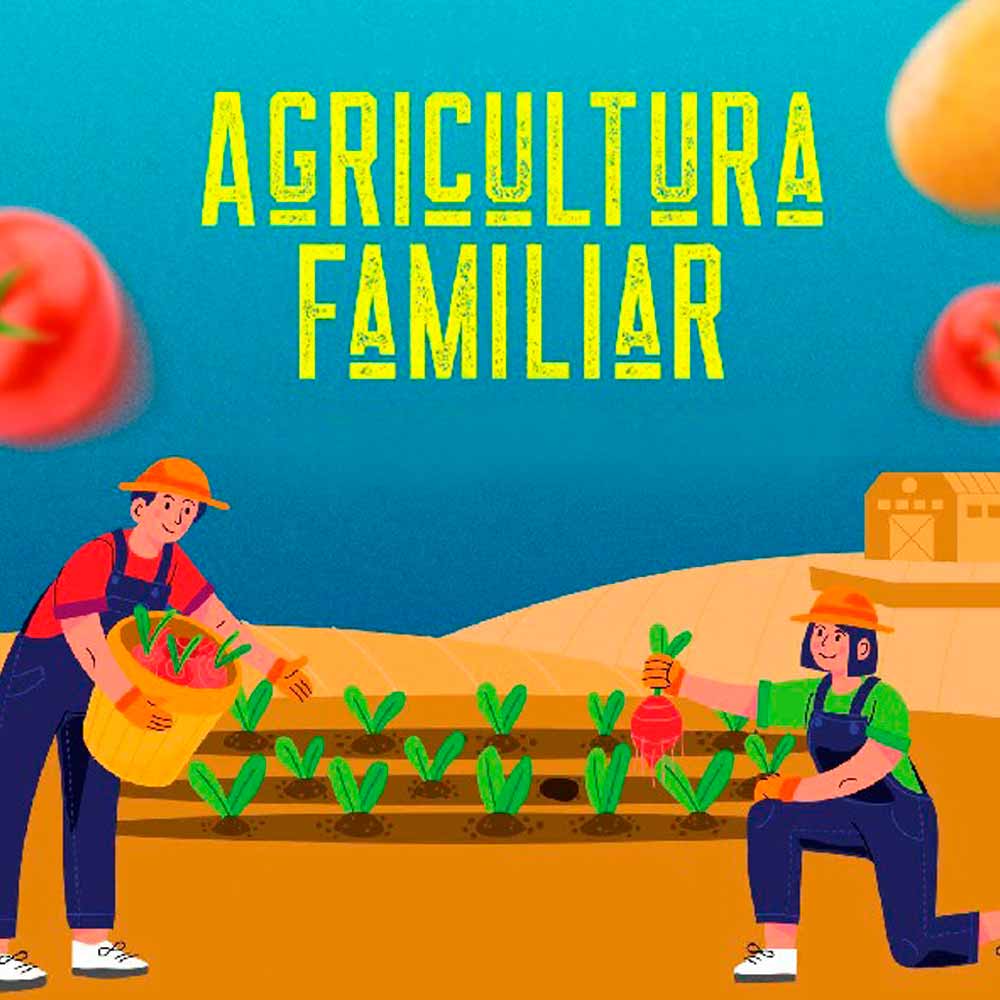 Ilustração de produtores familiares na lavoura