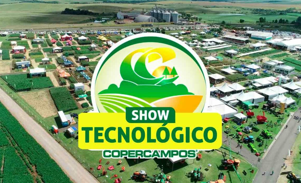 Logo e vista aérea da do Show Tecnológico Copercampos