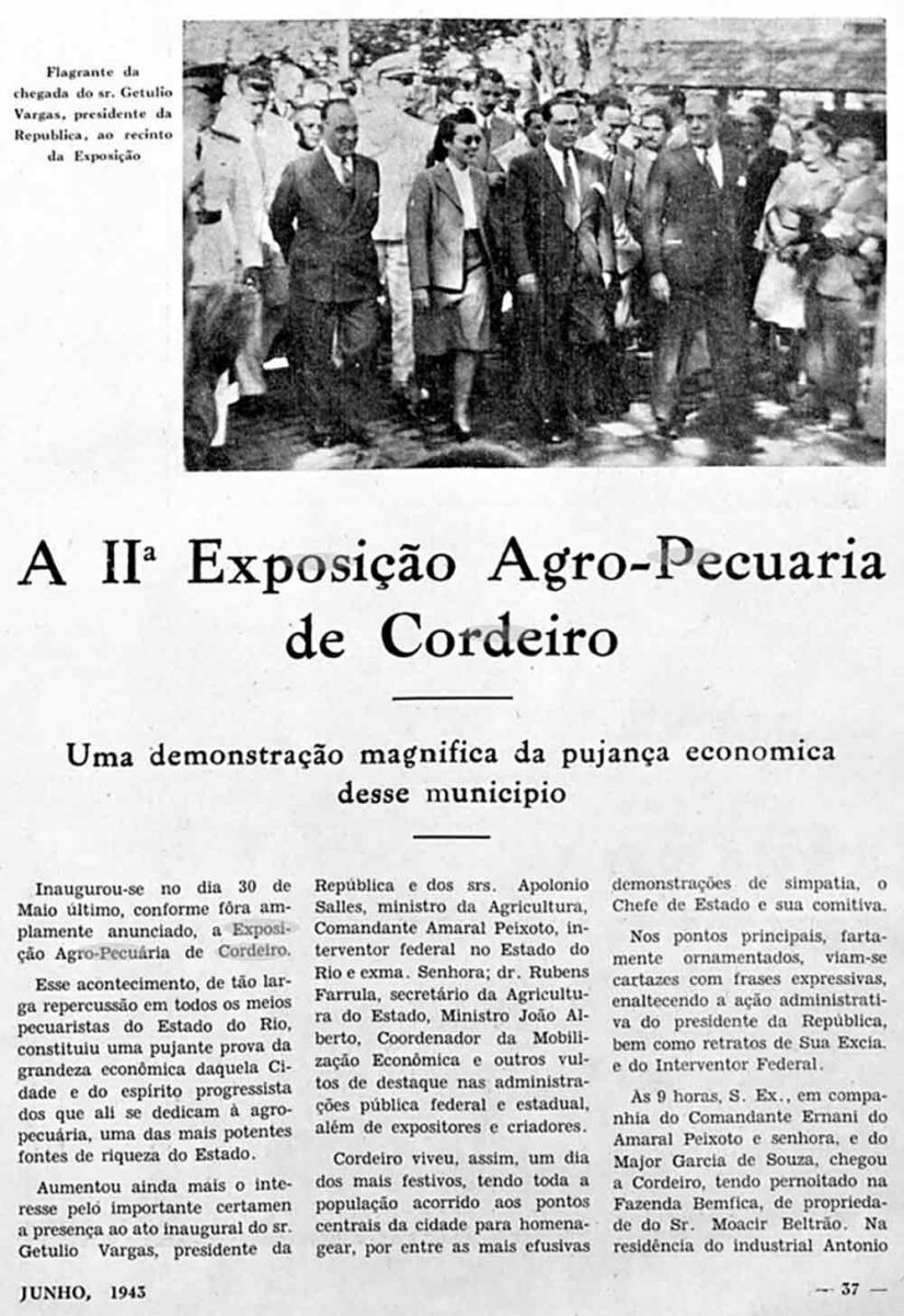 A visita de Getúlio Vargas na segunda Exposição de Cordeiro, em 1943