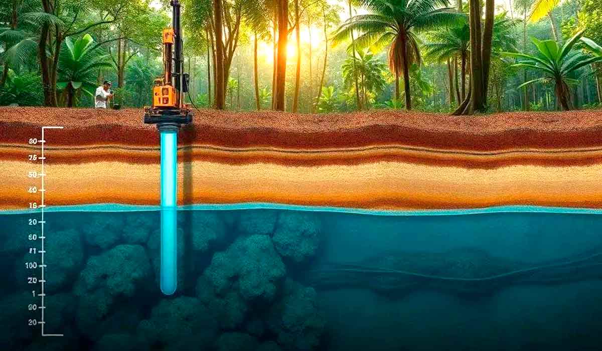 Ilustração de um aquífero sob a floresta Ilustração de um aquífero sob a floresta