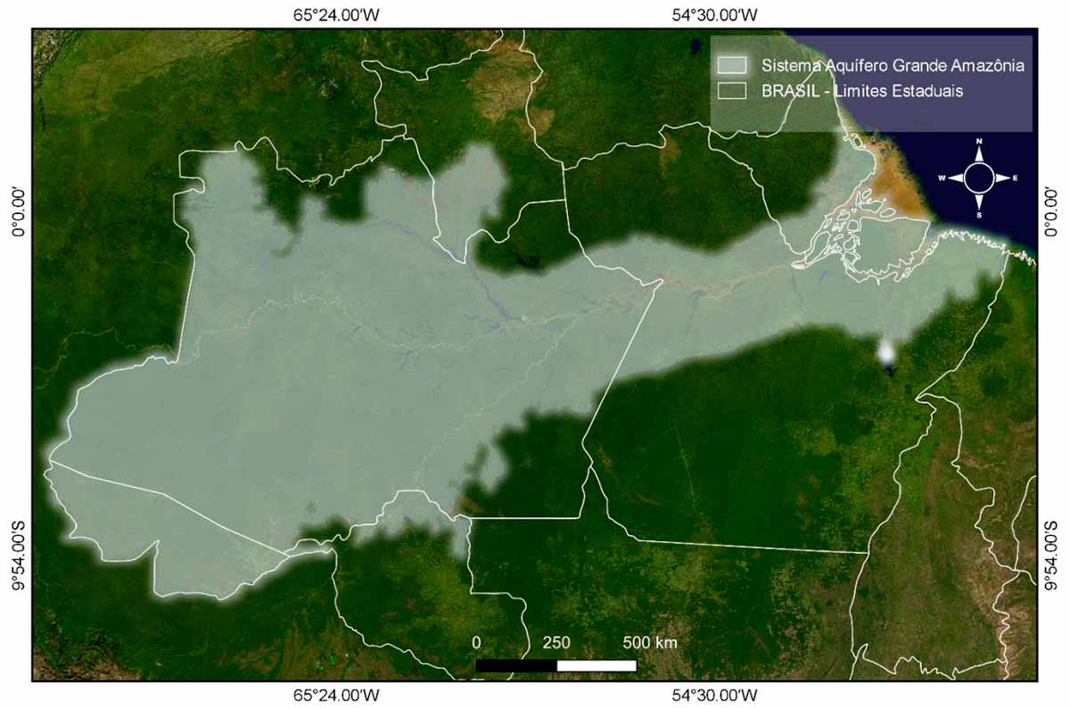 Representação esquemática da delimitação da área do SAGA em território brasileiro - Imagem: Daiana Thalisy da Silva Mitouso Representação esquemática da delimitação da área do SAGA em território brasileiro - Imagem: Daiana Thalisy da Silva Mitouso