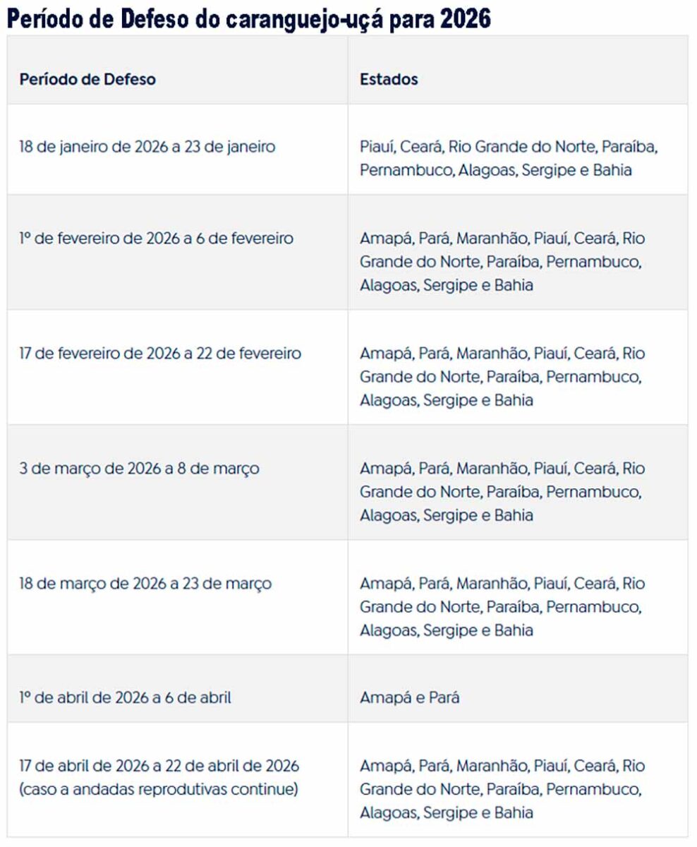 Período de Defeso do caranguejo-uçá para 2026 Período de Defeso do caranguejo-uçá para 2026