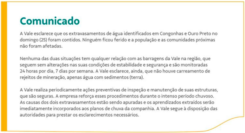 Comunicado da Vale