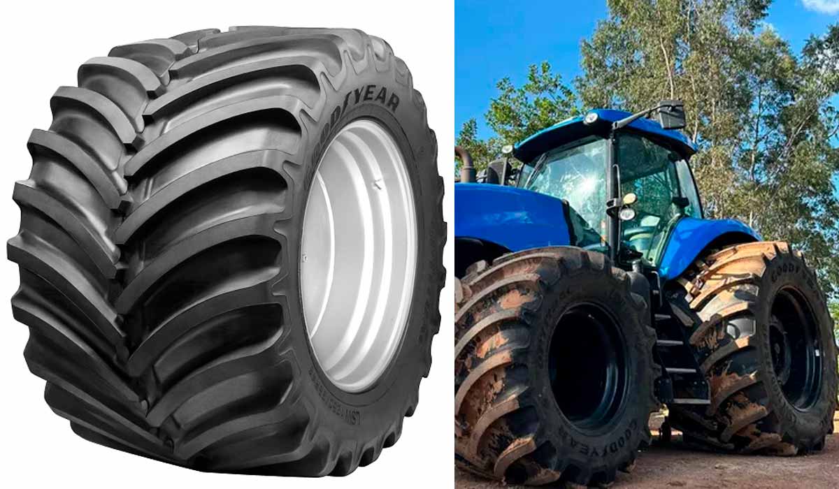 O Goodyear LSW 1250/35R46 Optitrac 195D, o maior pneu agrícola já fabricado na América Latina O Goodyear LSW 1250/35R46 Optitrac 195D, o maior pneu agrícola já fabricado na América Latina