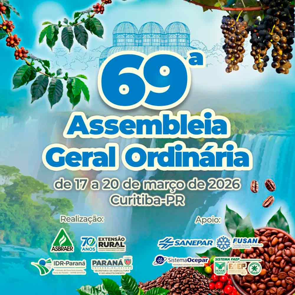 Chamada para 69ª Assembleia Geral Ordinária da Associação Brasileira das Entidades Estaduais de Assistência Técnica e Extensão Rural, Pesquisa Agropecuária e Regularização Fundiária (Asbraer) Chamada para 69ª Assembleia Geral Ordinária da Associação Brasileira das Entidades Estaduais de Assistência Técnica e Extensão Rural, Pesquisa Agropecuária e Regularização Fundiária (Asbraer)