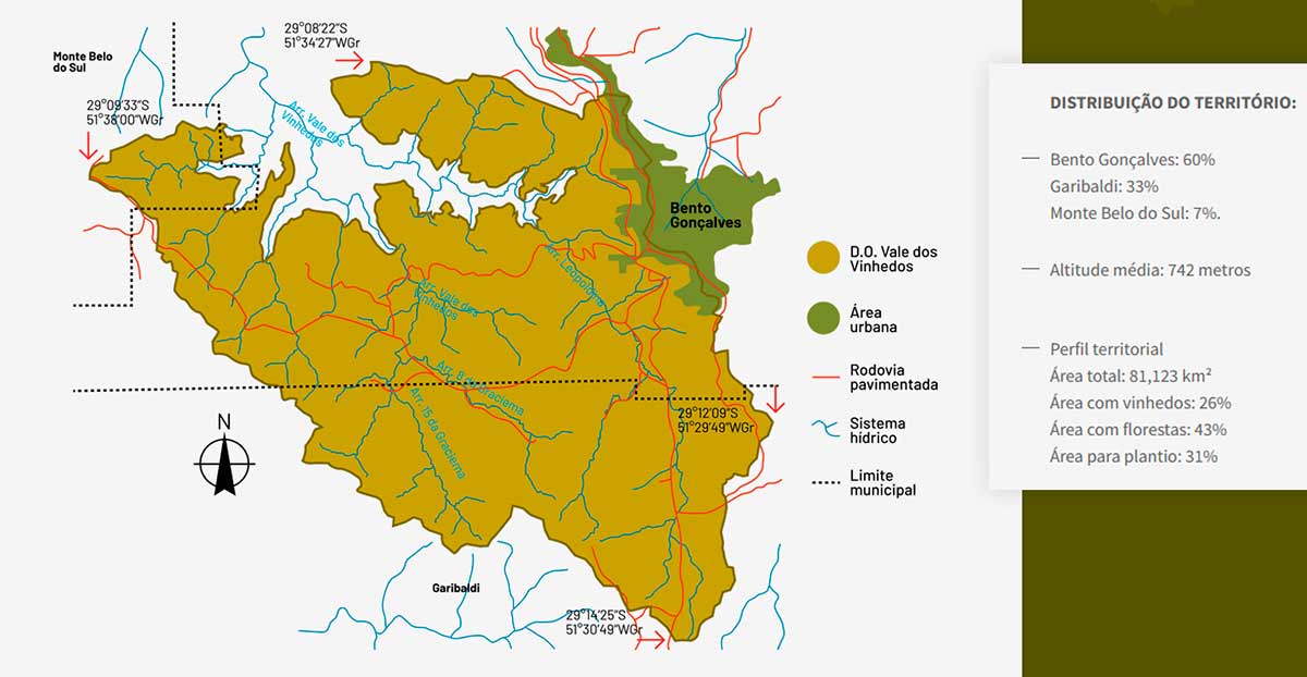 Mapa da região do Vale dos Vinhedos na Serra Gaúcha Mapa da região do Vale dos Vinhedos na Serra Gaúcha