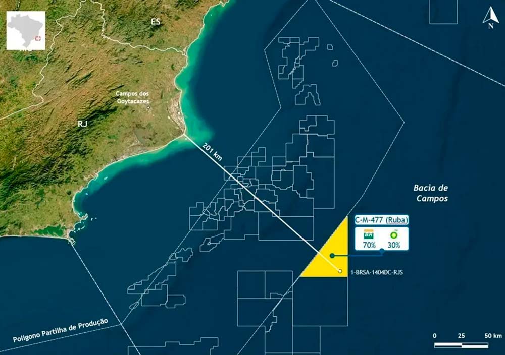 Descoberta de hidrocarboneto: poço 1-BRSA-1404DC-RJS fica a 201 km da costa do estado do Rio de Janeiro em profundidade de 2.984 m