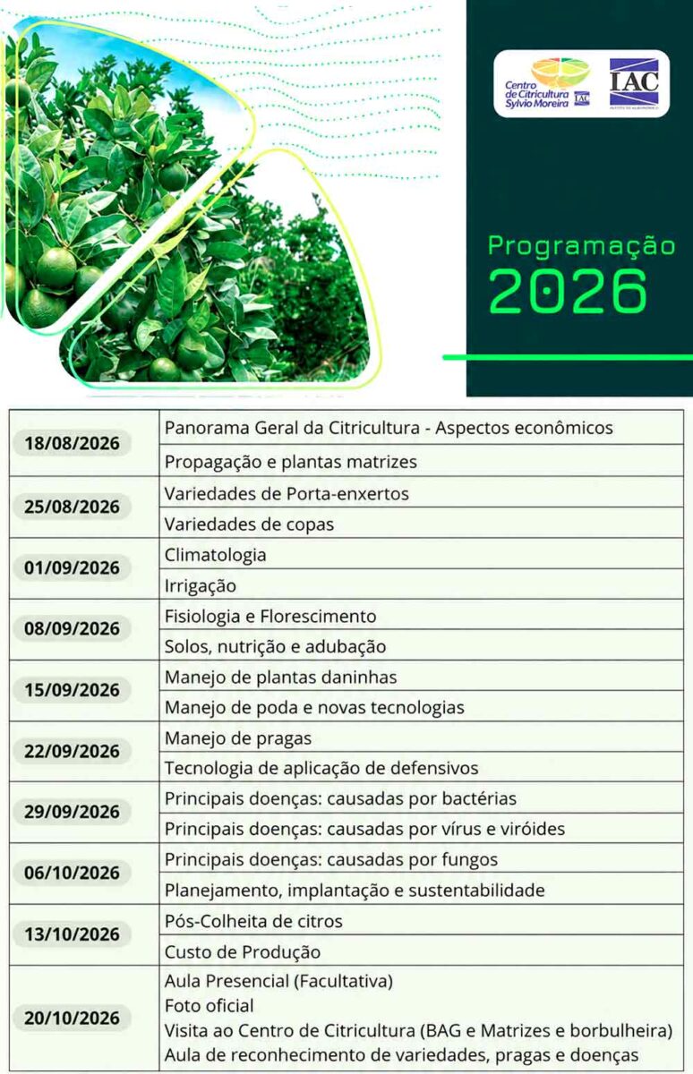 Especialização reúne ciência e tecnologia aplicadas à citricultura brasileira com aulas online que ampliam o acesso à qualificação técnica Especialização reúne ciência e tecnologia aplicadas à citricultura brasileira com aulas online que ampliam o acesso à qualificação técnica