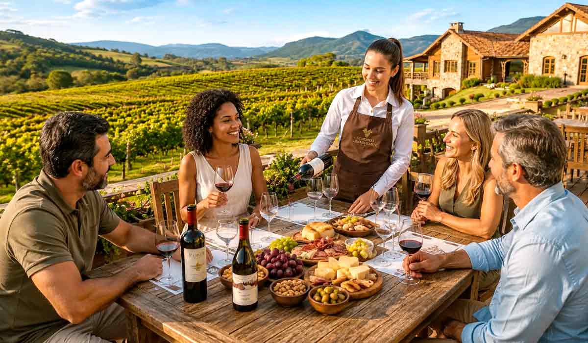 Enoturismo transforma vinhedos brasileiros em destinos de experiências e negócios, já representando parcela relevante das receitas de vinícolas pesquisadas Enoturismo transforma vinhedos brasileiros em destinos de experiências e negócios, já representando parcela relevante das receitas de vinícolas pesquisadas