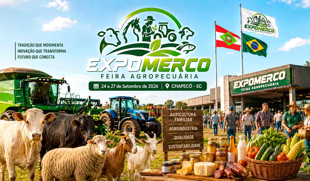 EXPOMERCO 2026 reunirá animais, máquinas, tecnologias e empresas do agronegócio em Chapecó, com comercialização de produtos da agricultura familiar EXPOMERCO 2026 reunirá animais, máquinas, tecnologias e empresas do agronegócio em Chapecó, com comercialização de produtos da agricultura familiar