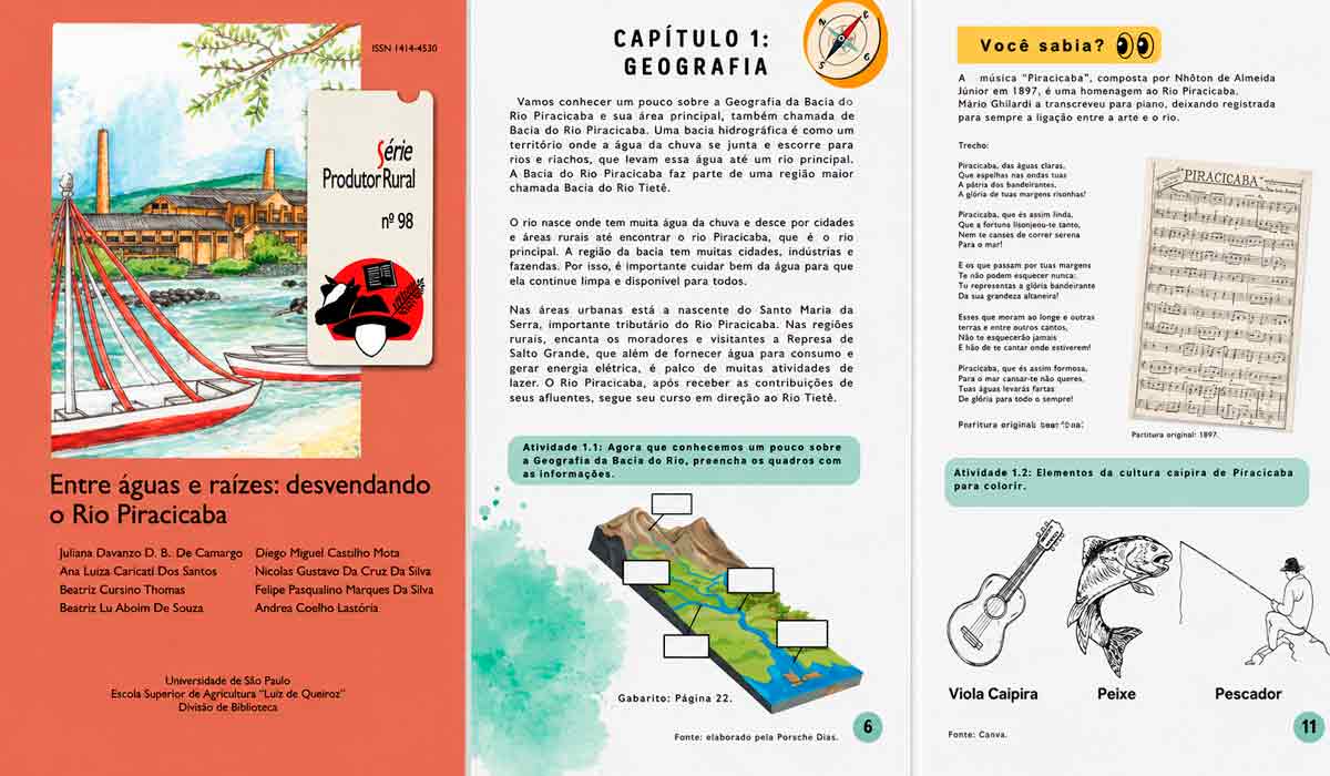 Capa e páginas da cartilha que tem download gratuito que inspira aprendizado e valorização do patrimônio natural e cultural Capa e páginas da cartilha que tem download gratuito que inspira aprendizado e valorização do patrimônio natural e cultural