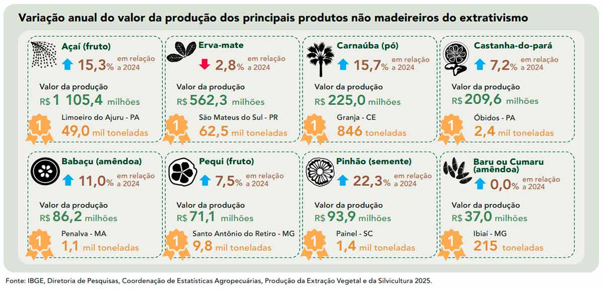 Variação anual do valor da produção dos principais produtos não madeireiros do extrativismo Variação anual do valor da produção dos principais produtos não madeireiros do extrativismo