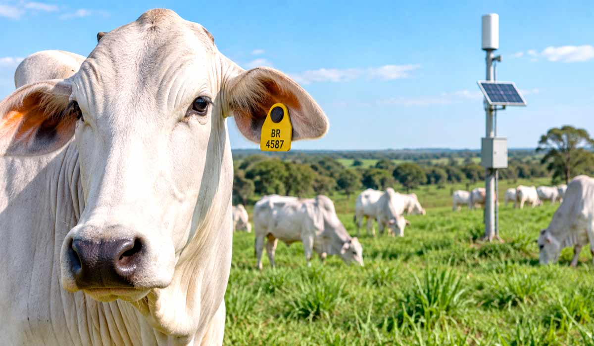 Brinco eletrônico identifica os animais e alimenta o sistema de monitoramento que detecta movimentações atípicas do rebanho Brinco eletrônico identifica os animais e alimenta o sistema de monitoramento que detecta movimentações atípicas do rebanho