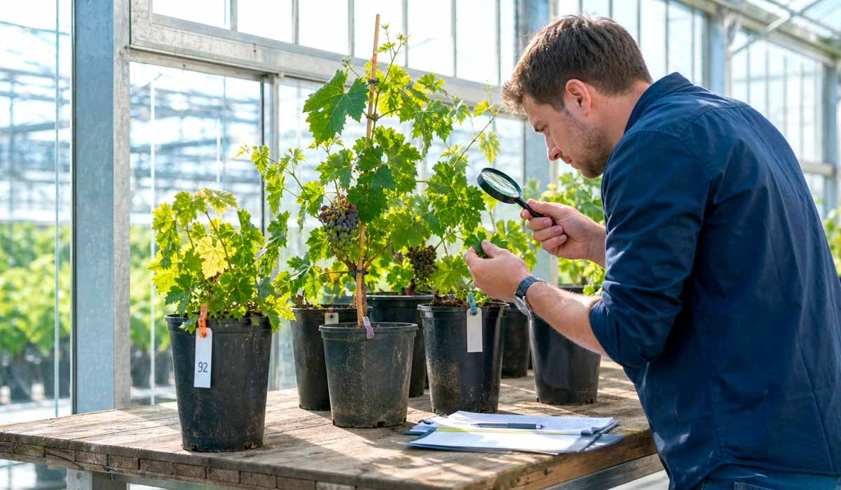 Pesquisa com mudas de videira em casa de vegetação acelera o desenvolvimento de variedades resistentes a doenças fúngicas e seleção assistida por marcadores moleculares identifica plantas com genes de resistência e qualidade enológica Pesquisa com mudas de videira em casa de vegetação acelera o desenvolvimento de variedades resistentes a doenças fúngicas e seleção assistida por marcadores moleculares identifica plantas com genes de resistência e qualidade enológica