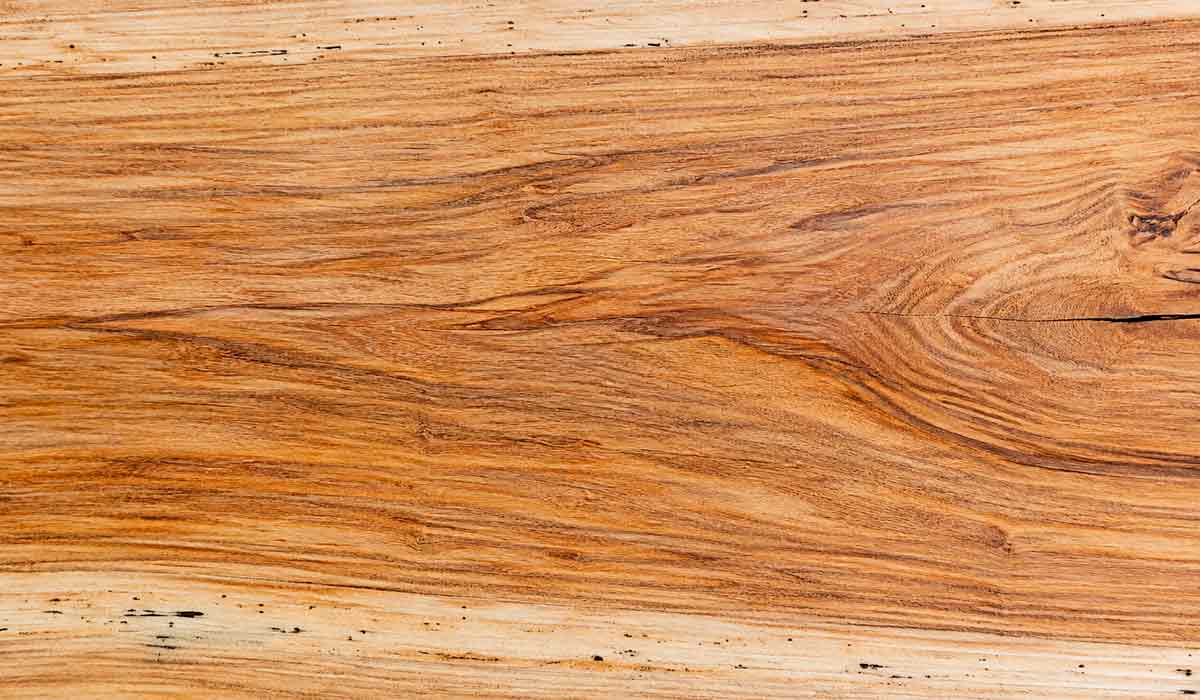 Tábua de madeira de cagaiteira em corte longitudinal com grã reta e leve ondulação, transição entre alburno creme e cerne melado Tábua de madeira de cagaiteira em corte longitudinal com grã reta e leve ondulação, transição entre alburno creme e cerne melado