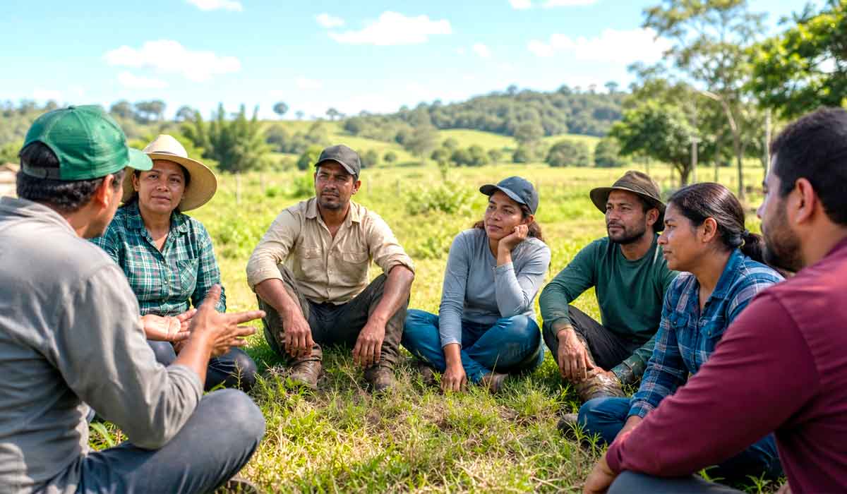 Rodas de conversa na propriedade aproximam trabalhadores rurais e criam espaço de escuta para o cuidado emocional e o diálogo aberto reduz o isolamento, ajudando a reconhecer sinais de estresse e adoecimento Rodas de conversa na propriedade aproximam trabalhadores rurais e criam espaço de escuta para o cuidado emocional e o diálogo aberto reduz o isolamento, ajudando a reconhecer sinais de estresse e adoecimento