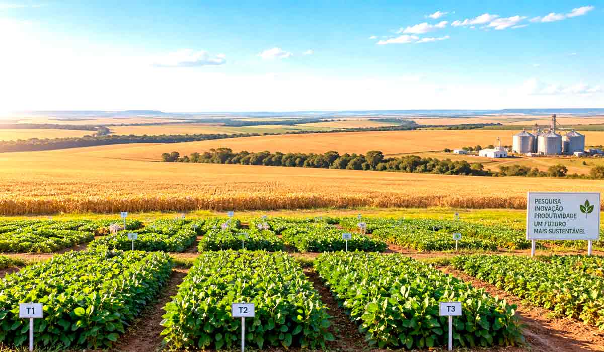 Lavouras experimentais se estendem pelo cerrado, cenário que concentra boa parte da produção de conhecimento do agro brasileiro Lavouras experimentais se estendem pelo cerrado, cenário que concentra boa parte da produção de conhecimento do agro brasileiro