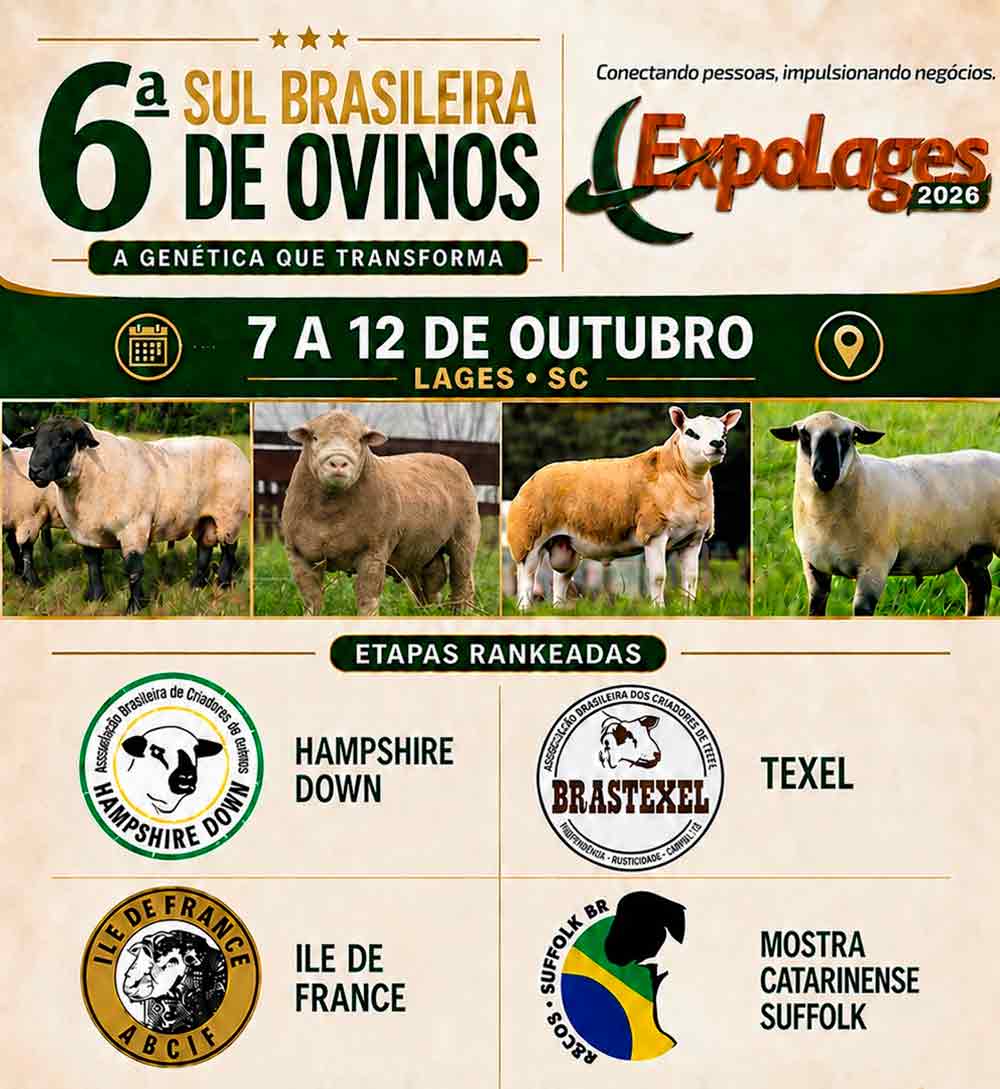 A 6ª Exposição Sul-Brasileira de Ovinos reunirá representação das principais raças criadas no país A 6ª Exposição Sul-Brasileira de Ovinos reunirá representação das principais raças criadas no país