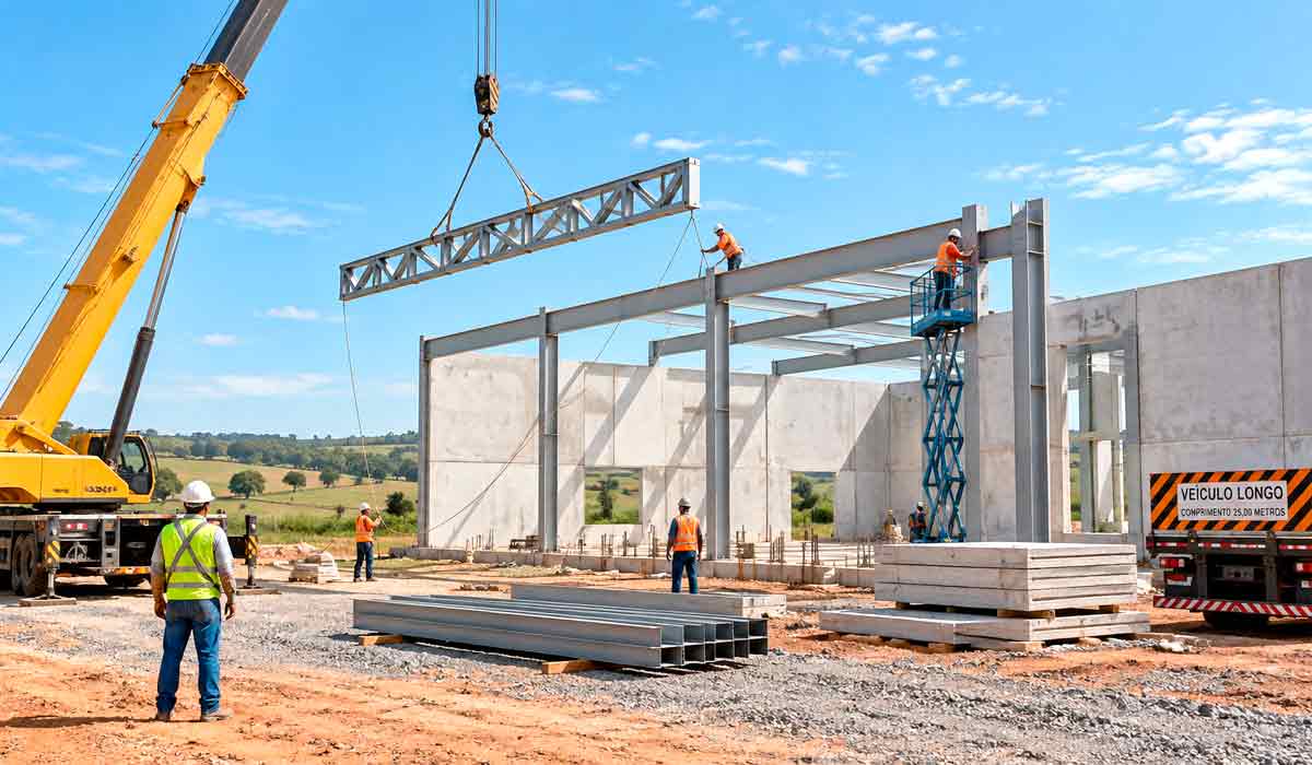 Obra industrializada em área rural reúne estruturas metálicas e concreto pré-fabricado, solução para acelerar silos e galpões Obra industrializada em área rural reúne estruturas metálicas e concreto pré-fabricado, solução para acelerar silos e galpões